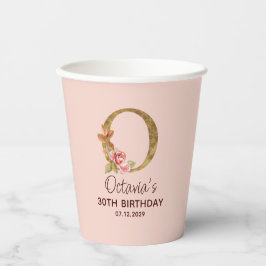 Letter O Gouden Monogram Roze Rozen Papieren Bekers