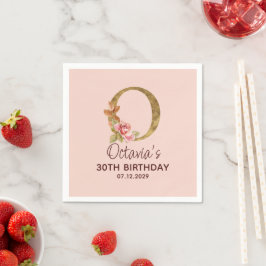 Letter O Gouden Monogram Roze Rozen Servet