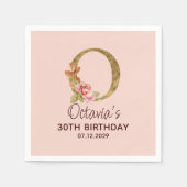 Letter O Gouden Monogram Roze Rozen Servet (Voorkant)