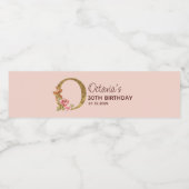 Letter O Gouden Monogram Roze Rozen Waterfles Etiket (Enkel label)