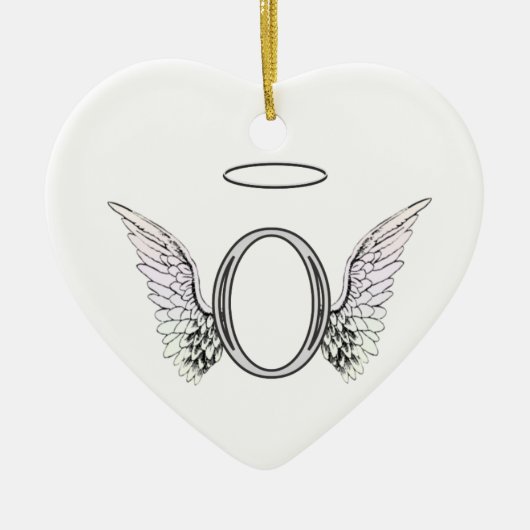 Letter O Initiaal Monogram met Angel Wings & Halo Keramisch Ornament (Voorkant)