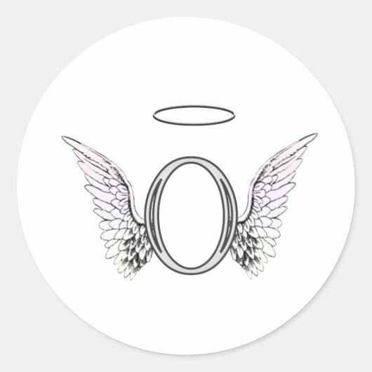 Letter O Initiaal Monogram met Angel Wings & Halo Ronde Sticker (Voorkant)