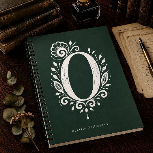 Letter O Linocut Botanische Monogram Notitieboek
