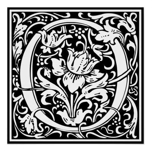 Letter O Middeleeuwse Monogram Art Nouveau Perfect Poster (Voorkant)