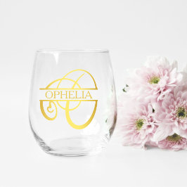 Letter O Monogram bruidsmeisje cadeau, modern eleg Wijnglas Zonder Voet