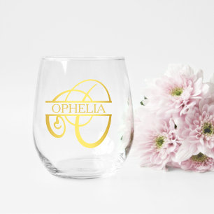 Letter O Monogram bruidsmeisje cadeau, modern eleg Wijnglas Zonder Voet