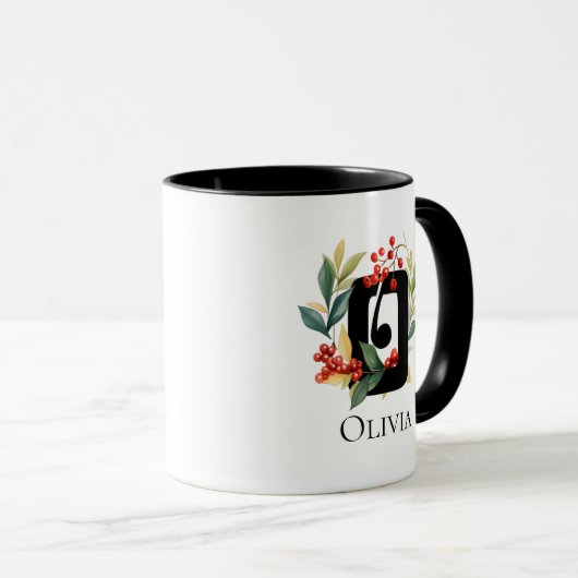 Letter O Monogram Initiaal Kerst Bes Krans Mok (Voorkant rechts)