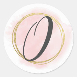 Letter O Monogram Roze Roze Waterverf Goud Chic Ronde Sticker