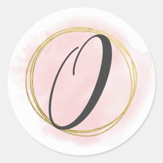 Letter O Monogram Roze Roze Waterverf Goud Chic Ronde Sticker (Voorkant)