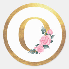 Letter O Monogram Roze Rozen Bloemen & Elegant Gou Ronde Sticker