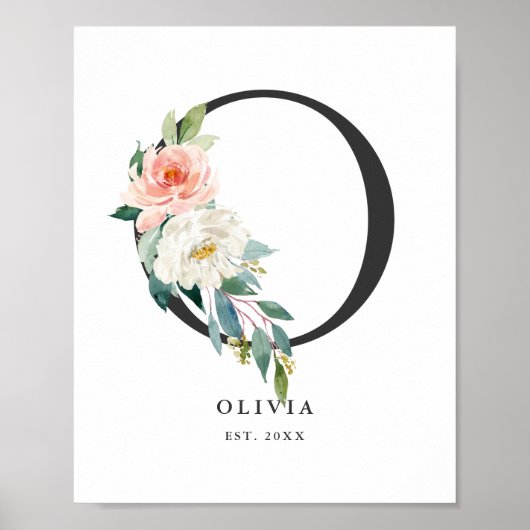 Letter O Monogram Waterverf Perzikflessen ursery Poster (Voorkant)