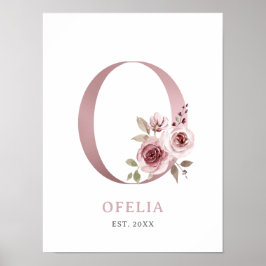 Letter O Monogram Waterverf Roos Bloemen Kinderkam Poster