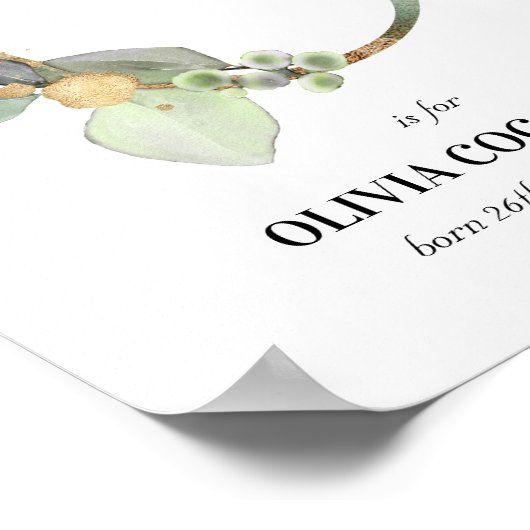 Letter O New Baby Monogram Birth Print Greenery (Hoek)
