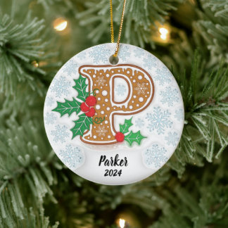 Letter P Aangepaste naam Monogram Kerstmis Keramisch Ornament