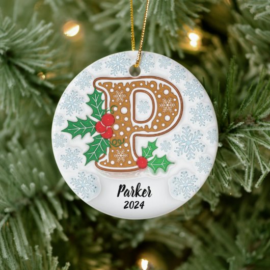 Letter P Aangepaste naam Monogram Kerstmis Keramisch Ornament (Boom)