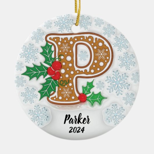 Letter P Aangepaste naam Monogram Kerstmis Keramisch Ornament (Voorkant)