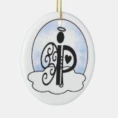 Letter P Alphabet Initiaal Monogram w Angel Clouds Keramisch Ornament (Rechts)