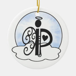 Letter P Alphabet Initiaal Monogram w Angel Clouds Keramisch Ornament