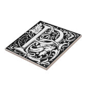 Letter P art nouveau black and white Tegel Tegeltje (Zijkant)