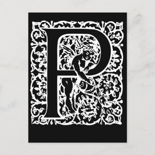 Letter P Black en White Monogram-kaarten Briefkaart (Voorkant)