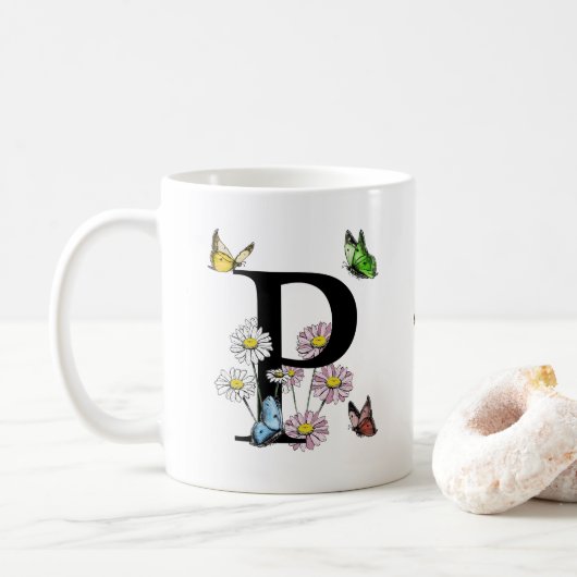 Letter P Bloemvlinder Monogram Initiaal    Koffiemok (Met donut)