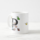 Letter P Bloemvlinder Monogram Initiaal    Koffiemok (Voorkant links)