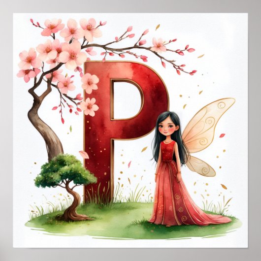 Letter P Bonsai Tree Fairy Poster Japanese Garden (Voorkant)