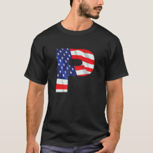 Letter P Capital Alphabet Amerikaanse vlag monogr T-shirt