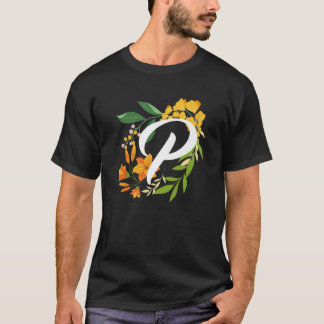 Letter P Capital Alphabet Flowers Monogram Initial T-shirt