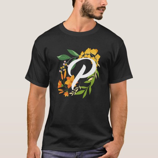 Letter P Capital Alphabet Flowers Monogram Initial T-shirt (Voorkant)