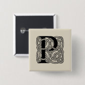 Letter P Celtic Knot Monogram Vierkante Button 5,1 Cm (Voorkant /achterkant)
