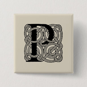 Letter P  Celtic Knot Monogram Vierkante Button 5,1 Cm