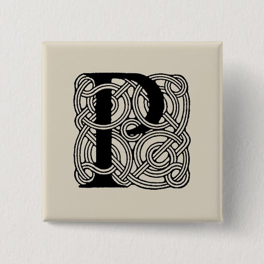 Letter P Celtic Knot Monogram Vierkante Button 5,1 Cm (Voorkant)