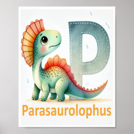 Letter P, Dinosaur Alphabet Waterverf Poster