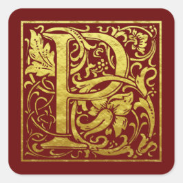 Letter P Eerste letter Faux Gold Vierkante Sticker