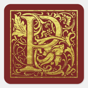 Letter P Eerste letter Faux Gold Vierkante Sticker