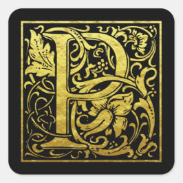 Letter P eerste letter Faux goud zwart Vierkante Sticker