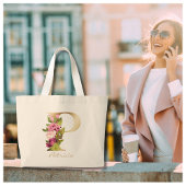 Letter P Elegant Floral Gold Monogram Grote Tote Bag