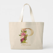 Letter P Elegant Floral Gold Monogram Grote Tote Bag (Achterkant)