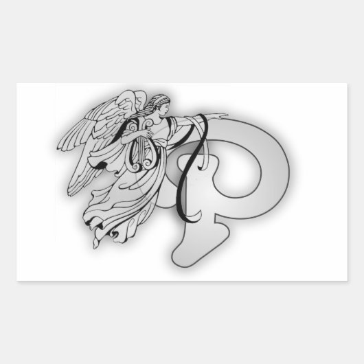 Letter P Engel Monogram Initiaal Rechthoekige Sticker (Voorkant)