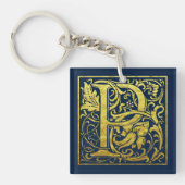 Letter P First Letter Faux Gold op Midnight Blue Sleutelhanger (Voorkant)