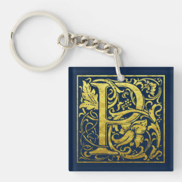 Letter P First Letter Faux Gold op Midnight Blue Sleutelhanger