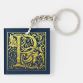 Letter P First Letter Faux Gold op Midnight Blue Sleutelhanger (Achterkant)
