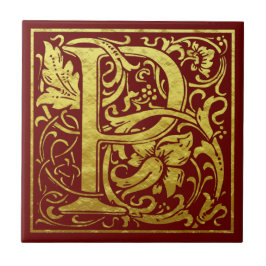 Letter P First Letter Faux Gold Red Tegeltje
