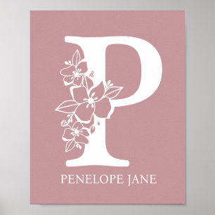Letter P Floral Monogram Name Nursery Modern Poster