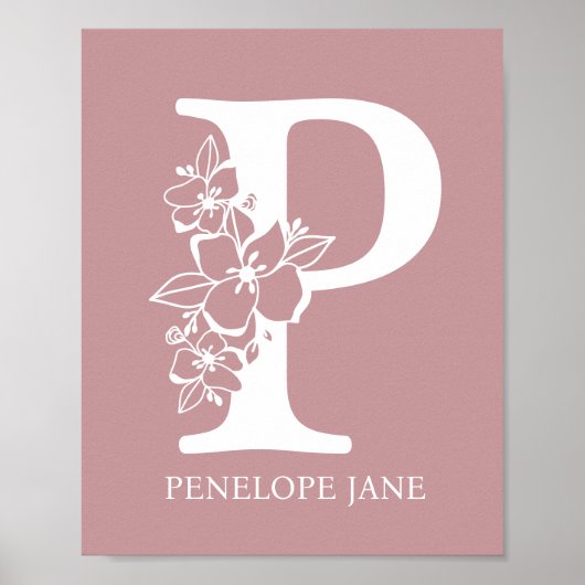 Letter P Floral Monogram Name Nursery Modern Poster (Voorkant)