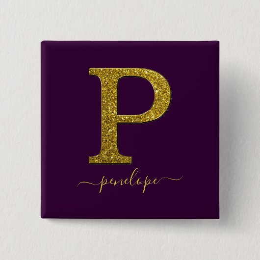 Letter P glitter Vierkante Button 5,1 Cm (Voorkant)