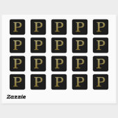 Letter P Gold Square Sticker (Vel)