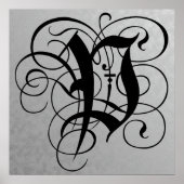 Letter P, Gothic Monogram Black Poster (Voorkant)