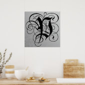 Letter P, Gothic Monogram Black Poster (Keuken)